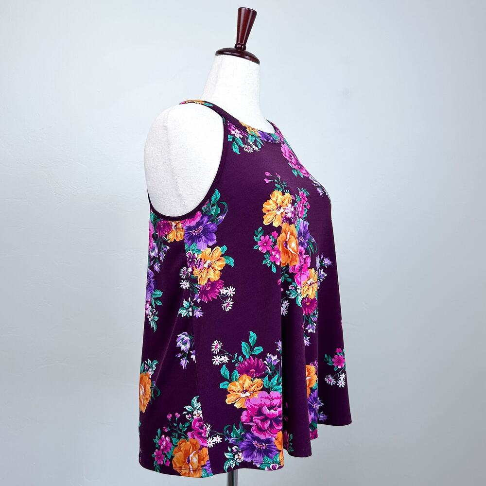 Torrid Maroon Floral Peony Sleeveless Flowy Swing Keyhole Halter Tank Top 0X - Picture 3 of 8
